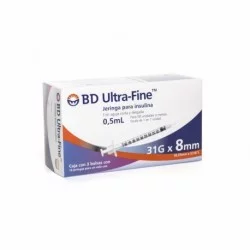 Jeringa para Insulina Ultra Fine 0.5 ml 31 G x 8 mm 30 Piezas