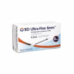 Jeringa para Insulina Ultra Fine 0.5 ml 31 G x 6 mm 30 Piezas