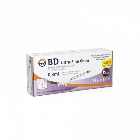 Jeringa para Insulina Ultra Fine 0.3 ml 31 G x 6 mm 10 Piezas