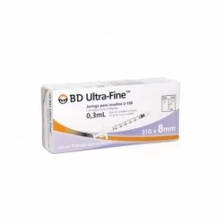 Jeringa para Insulina Ultra Fine 0.3 ml 31 G x 8 mm 10 Piezas