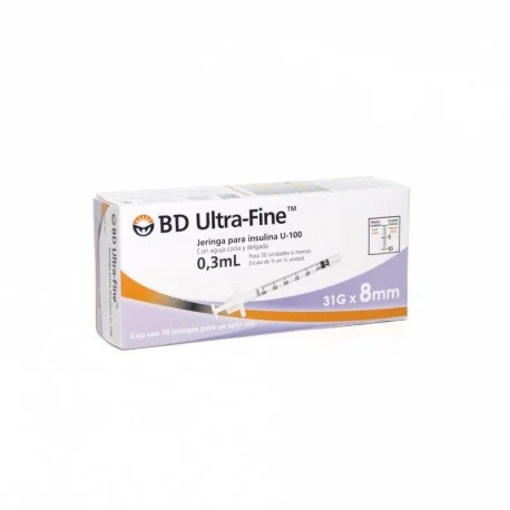 Jeringa para Insulina Ultra Fine 0.3 ml 31 G x 8 mm 10 Piezas