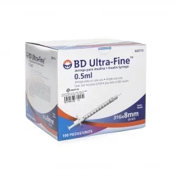 Jeringa para Insulina Ultra Fine 0.5 ml 31 G x 8 mm 100 Piezas